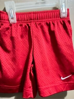 Nike Red Kids Mesh Athletic Shorts with White Swoosh